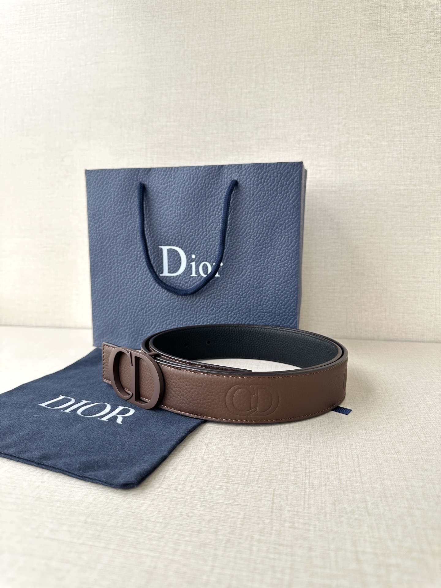 Dior embossed top layer leather belt 3.5CM wide