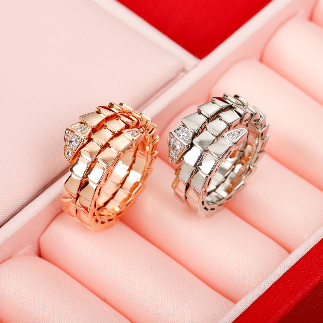 Bulgari Narrow Double Circle Diamond Snake Ring
