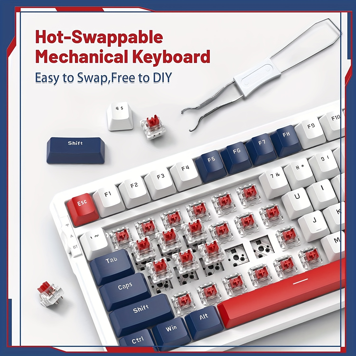Yacht Blue K98 96% Wireless Mechanical Keyboard - Tri-Mode BT5.0/2.4G/USB-C 100 Keys, Hot-Swappable RGB & Coiled Cable for MAC, Windows & Android