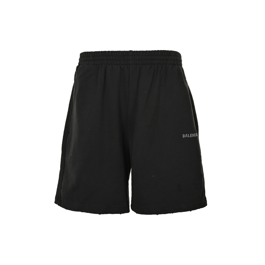 Balenciaga 24ss distressed rhinestone lettering shorts