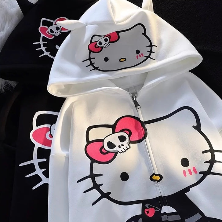 KT Hoodies Fall Jacket Oversized Sweatshirts Casual Drawstring Zip Up Y2K Hoodie with Pocket