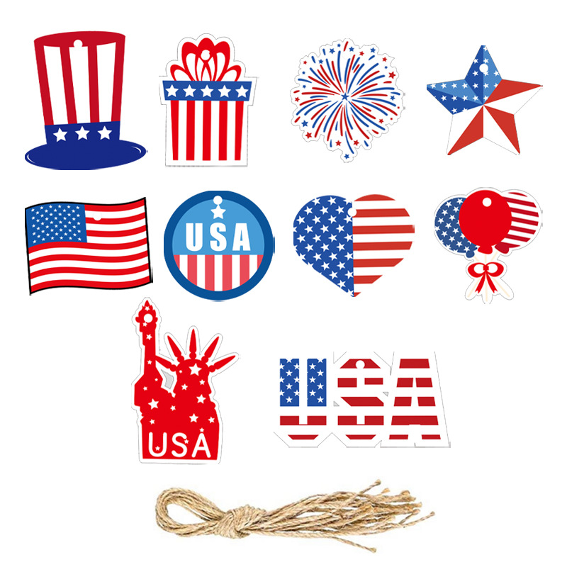 🔥[SAVE 50% OFF]--Independence Day Patriotic Decor-Handmade Double-sided printing Wooden Ornaments with the equipped rope