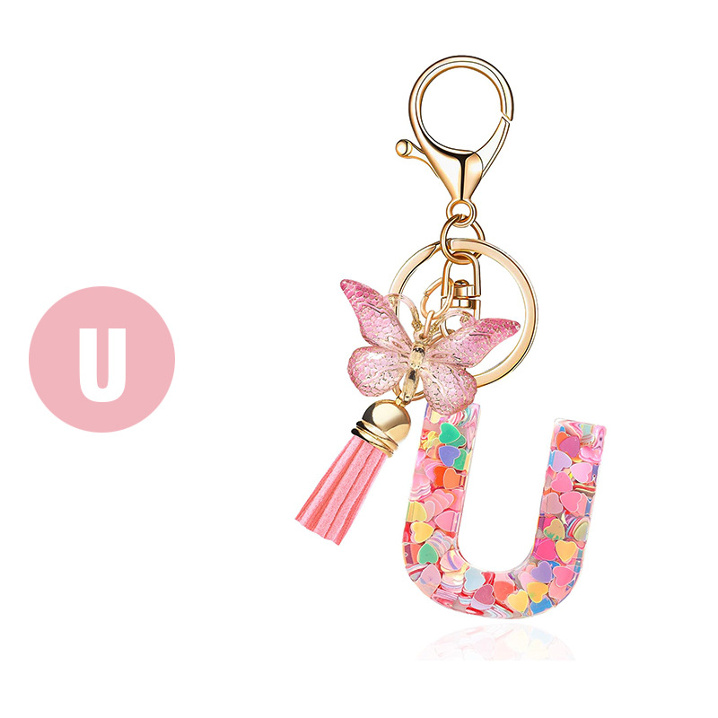✨✨Heart sequin butterfly letter tassel keychain(Choose your own name keychain)
