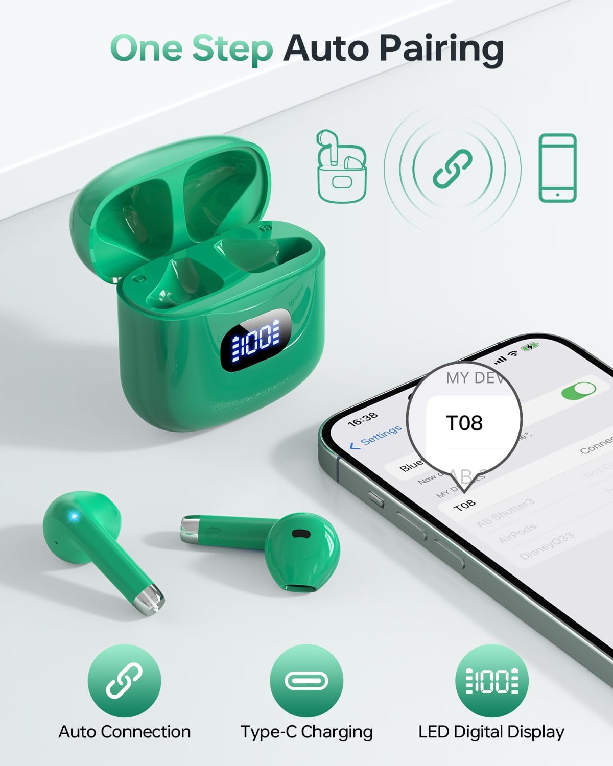 Wireless Earbuds, Bluetooth 5.3 Headphones 40Hrs Playtime with Charging Case, IPX5 Waterproof Stereo in-Ear Earphones with Microphone for iOS Android Cell Phone Sports Workout, Black