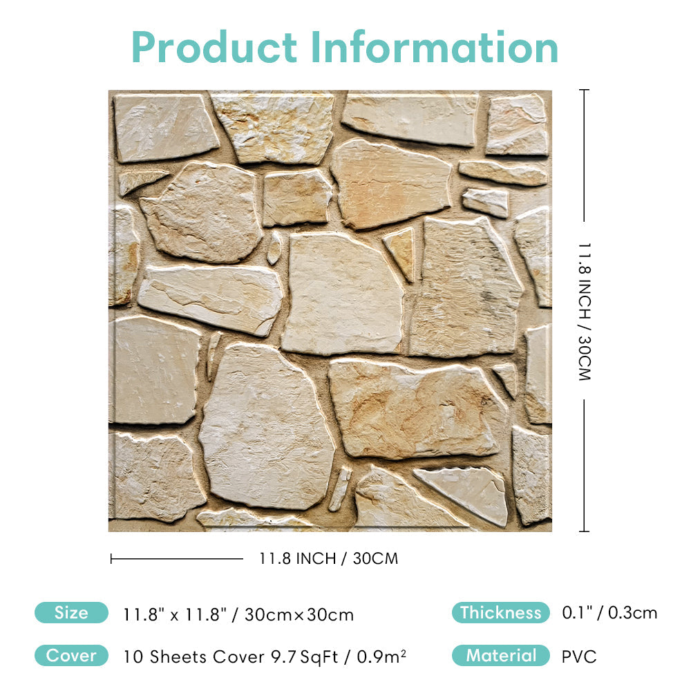 3D Light Brown Fieldstone Peel and Stick Wall Tile