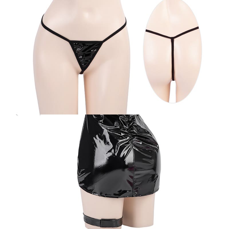 PU Spider Web See-through Backless Lingerie Dress