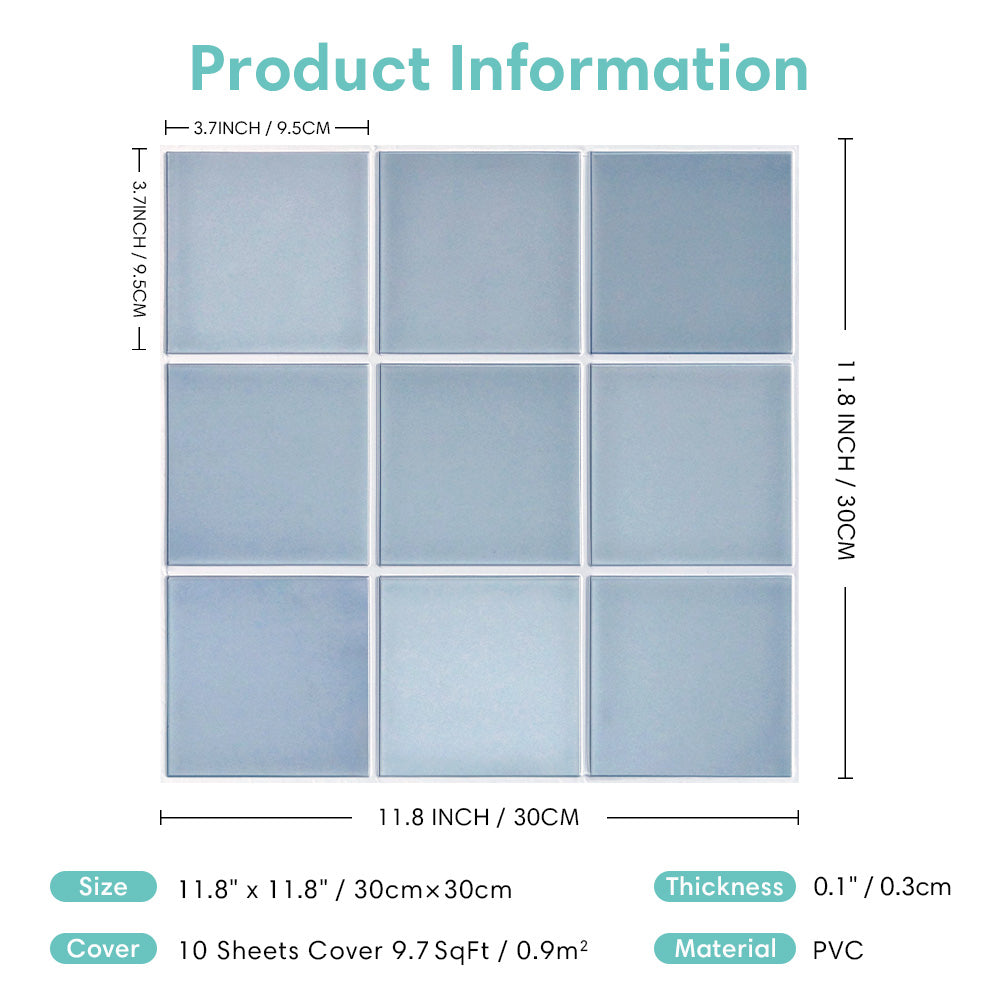 3D Slate Blue Ceramic Square Peel and Stick Wall Tile