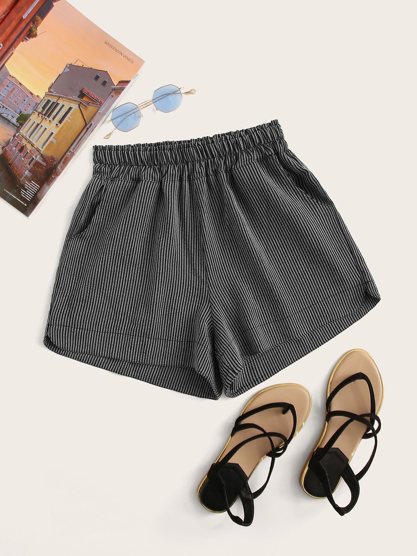 Elastic Waist Striped Shorts