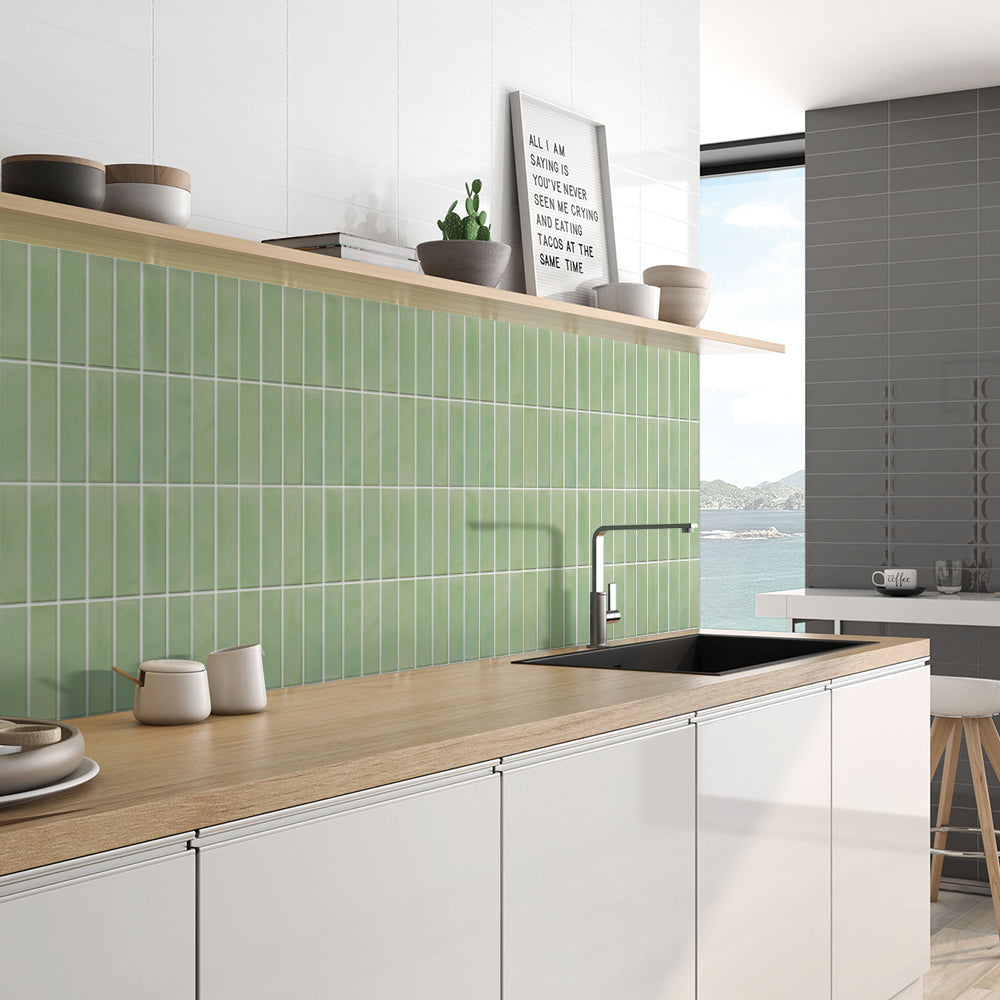 3D Sage Green Linear Mosaic Peel and Stick Wall Tile