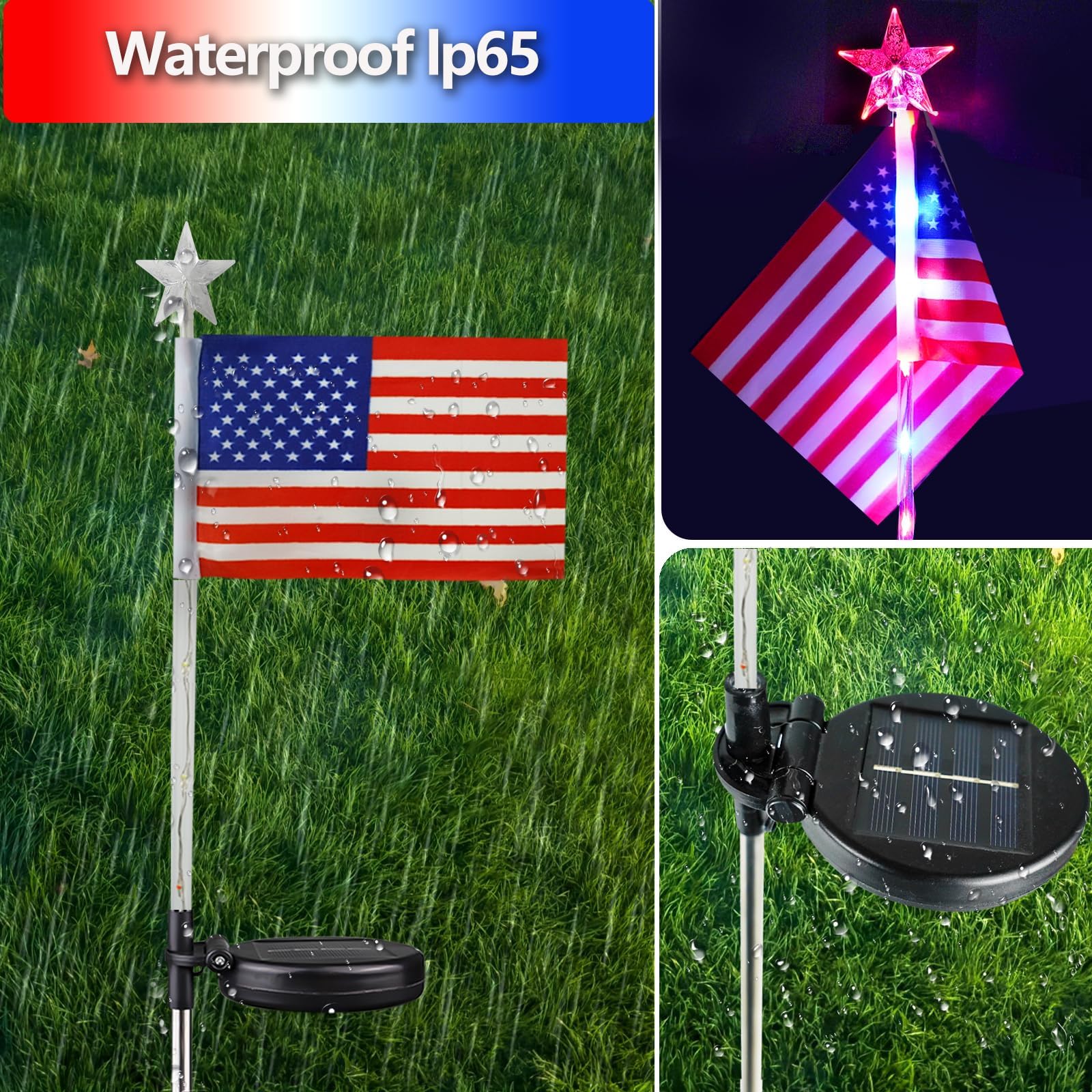 🔥Last Day 50% OFF🔥3PCS/SET(Each Only $9.99)--🇺🇸 American Flag Solar Lights