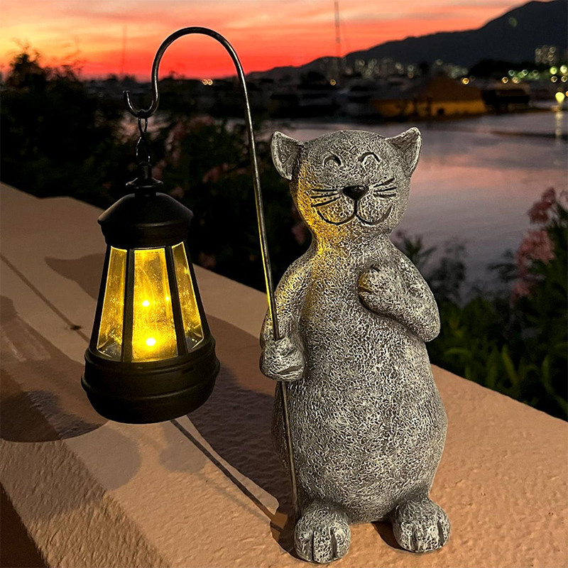 Cat Garden Statue with Lantern