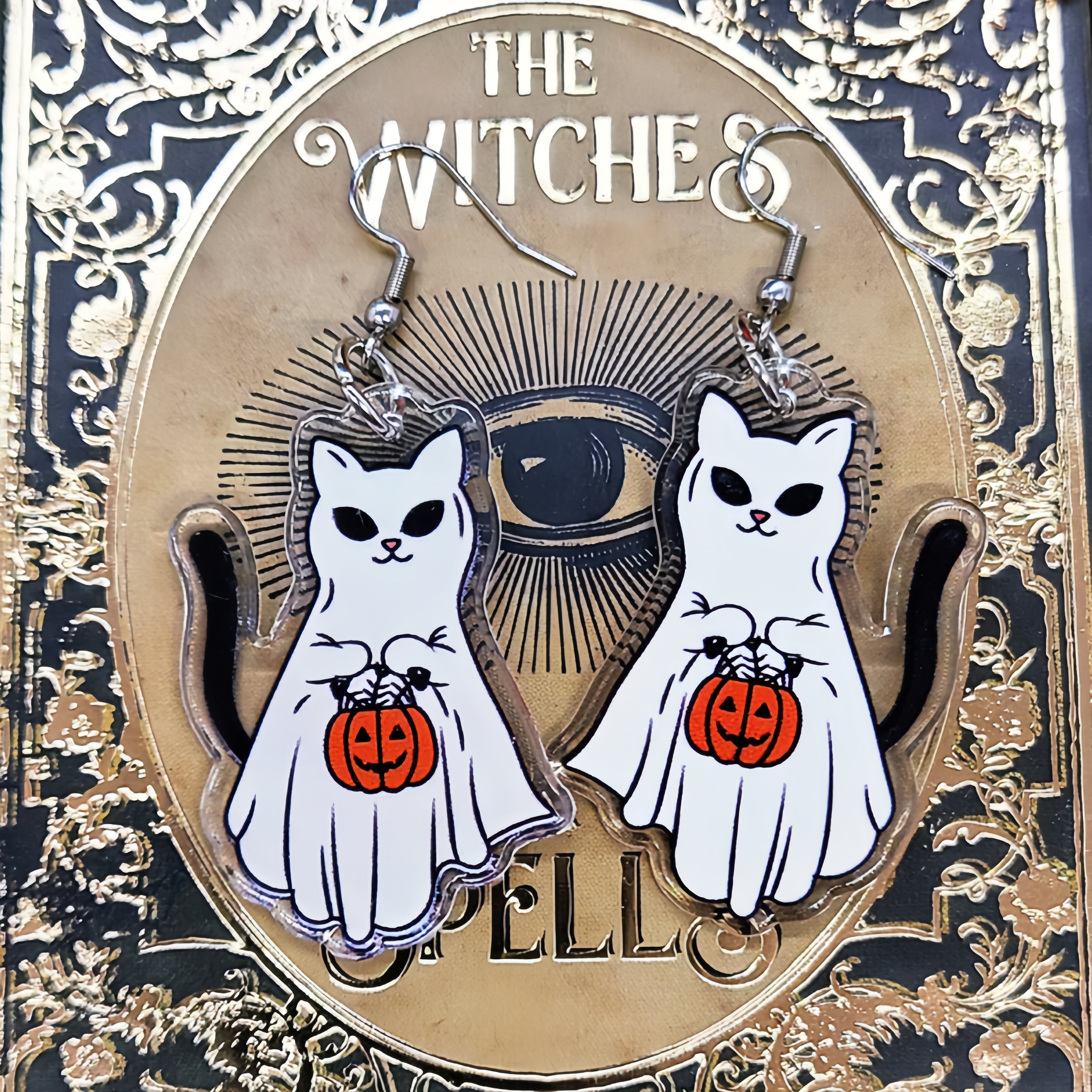 Spooky Novelty Ghost Cat Earrings