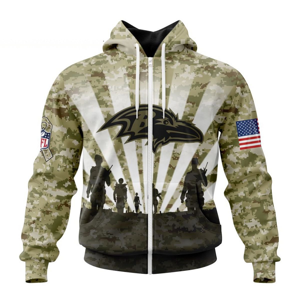 BALTIMORE RAVENS 3D HOODIE HONOR VETERANS