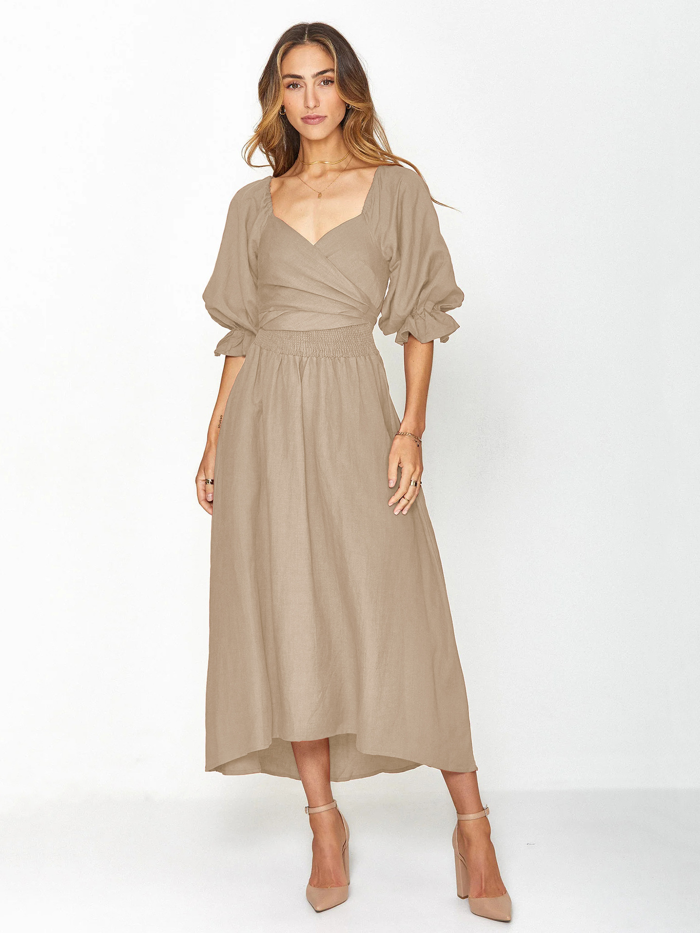 💥Hot Sale-[SAVE 50% OFF]--🏖️FRENCH RUFFLED LANTERN SLEEVES MULTI-WEAR DRESS--BUY 2 GET 10% OFF & FREE SHIPPING