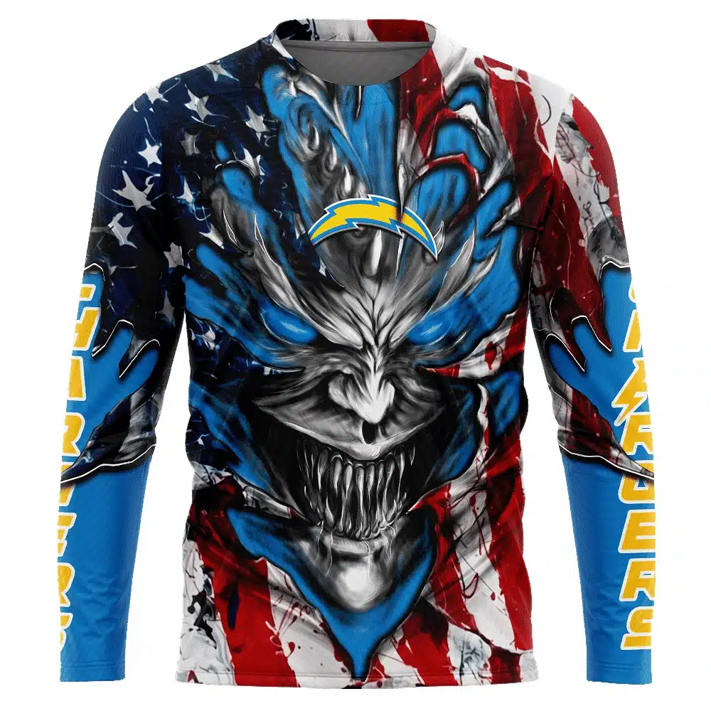 LOS ANGELES CHARGERS DEMON FACE AMERICAN FLAG-3D UNISEX HOODIE