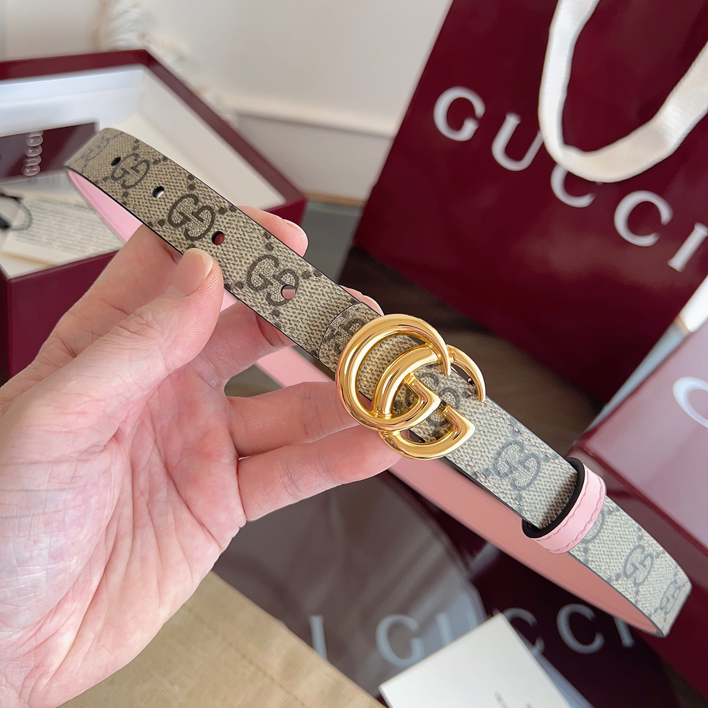 Gucci Double G steel buckle women's cowhide double-sided belt width 2.0cm