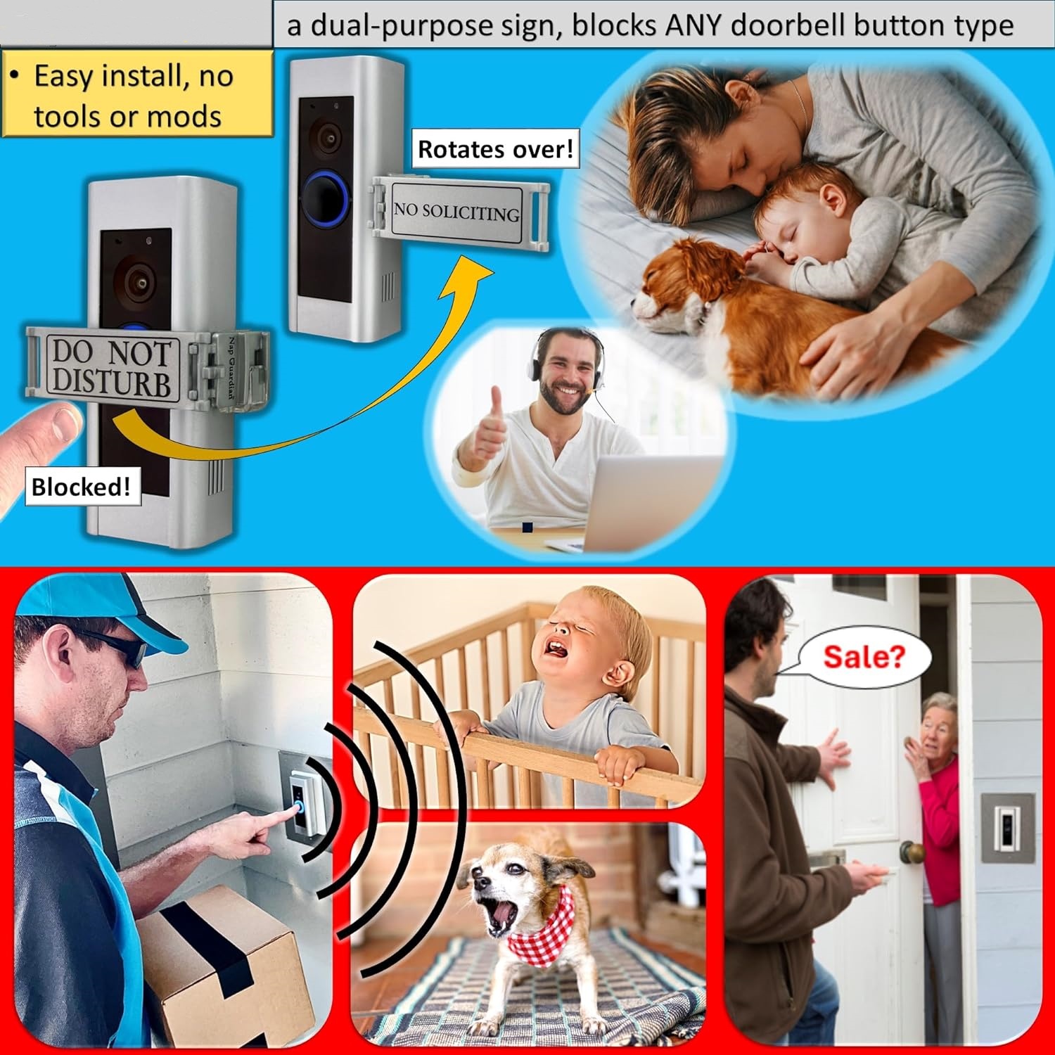 Fits Any Doorbell-Rotates-a Dual Purpose Sign