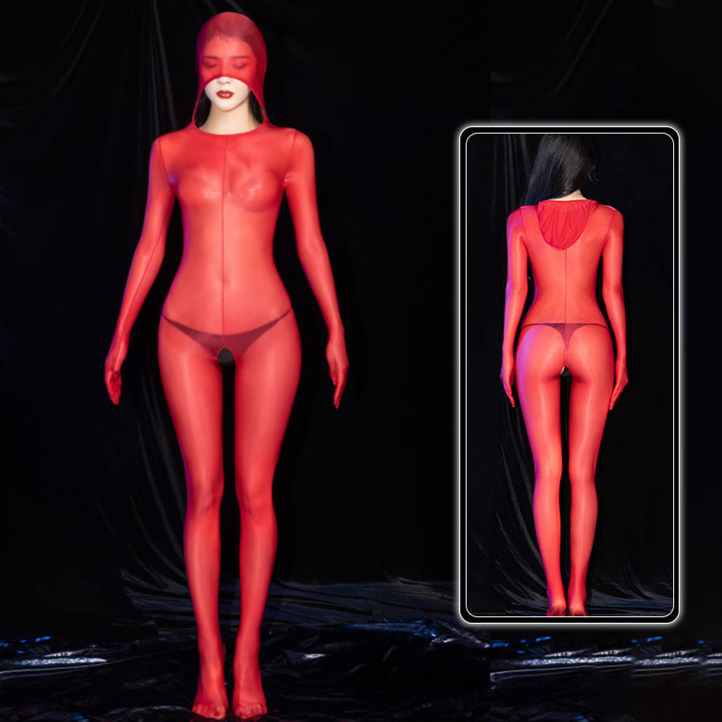 Sexy One-Piece See-through Hooded Jumpsuit Lingerie