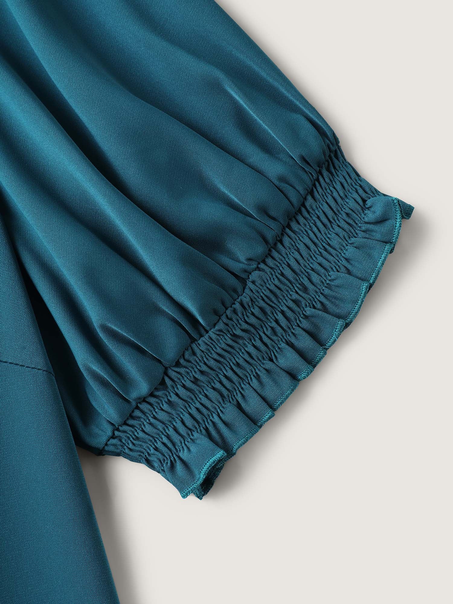 Shirred Puffy Sleeve Solid Blouse