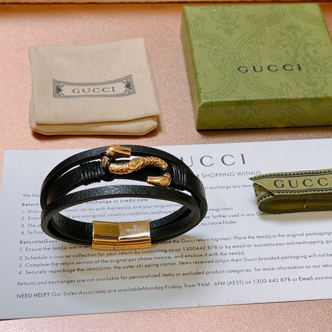 Gucci Gold Snake Leather Bracelet