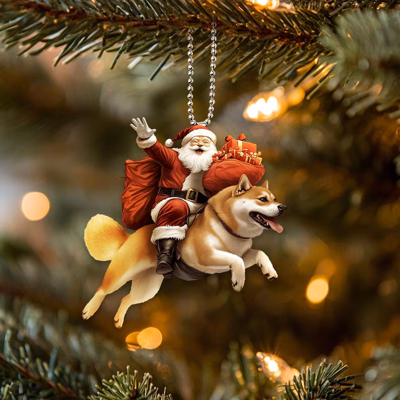 Happy Santa and Dog Ornament