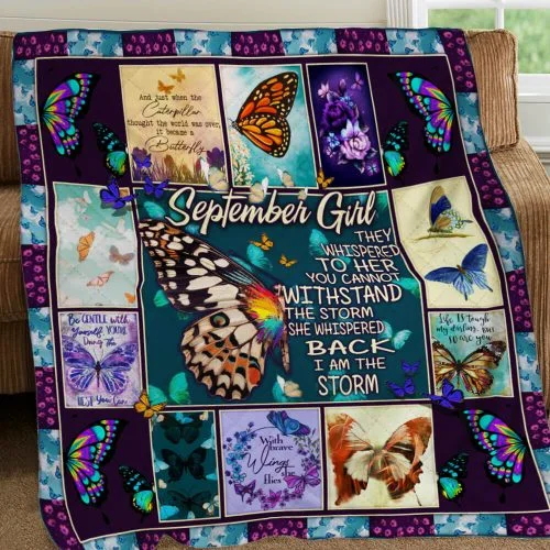 September Girl I Am The Storm Butterfly Quilt Blanket