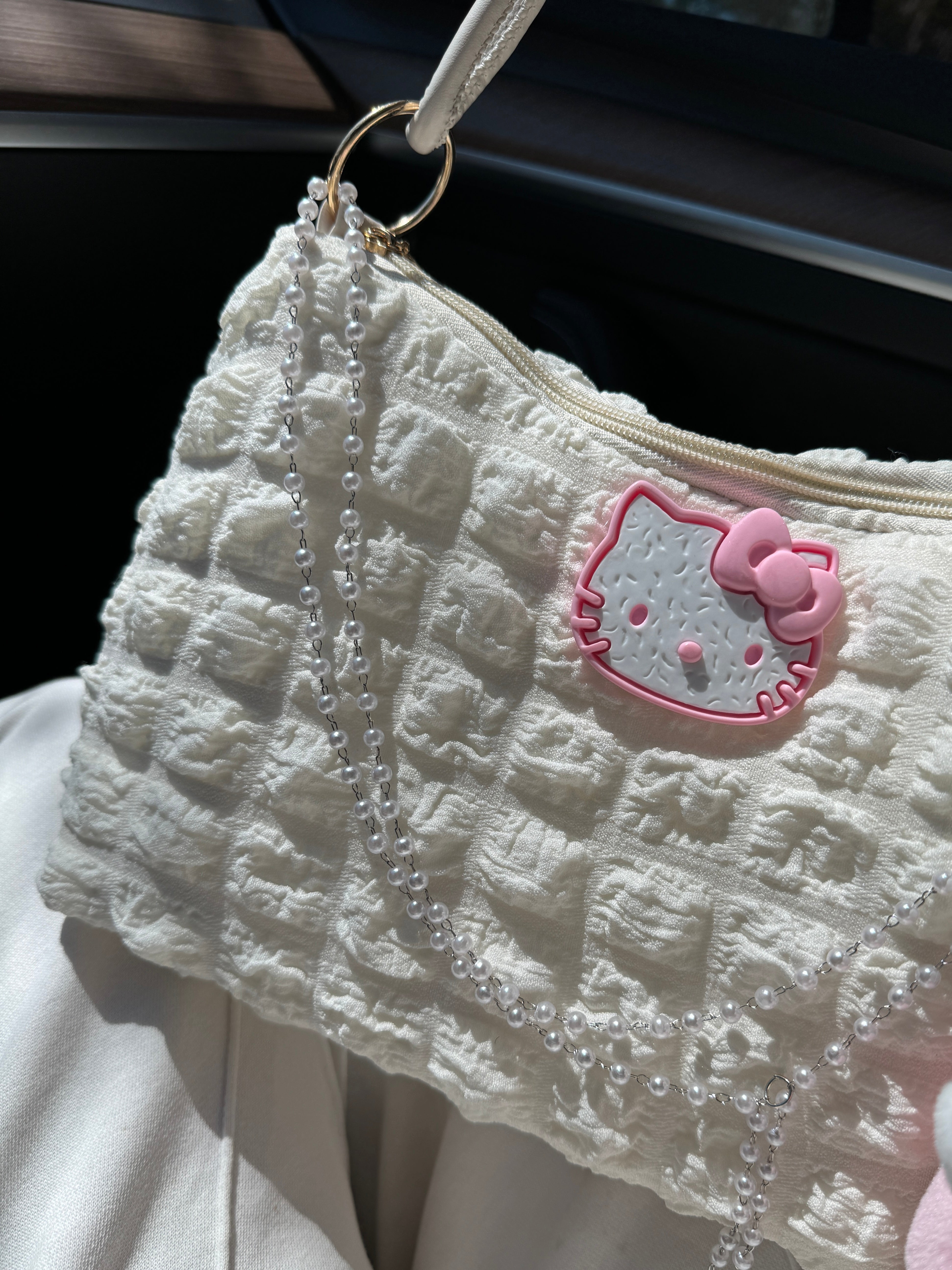 Hellokitty Pearl Chains Handbag Shoulder Bag Purse With Plushie