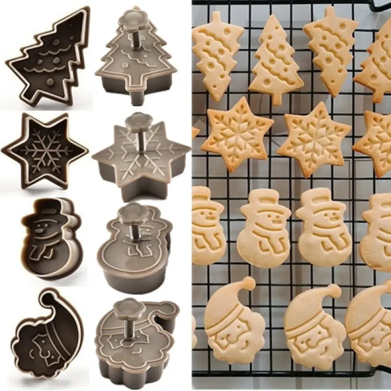 🍪🍪4 Piece Christmas Cookie Plastic Spring Cookie Mold Set