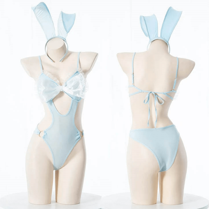 Cosplay Bunny Lace Bowknot Hollow Jumpsuit Lingerie