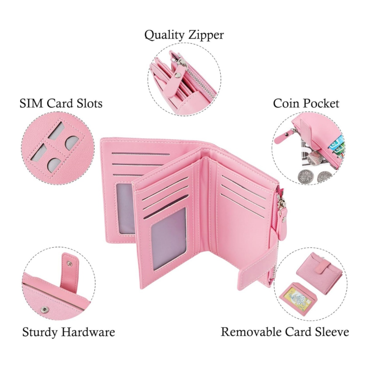 🔥Last Day 50% OFF🔥Small Wallet Leather RFID Blocking Bifold Zipper Pocket Wallet