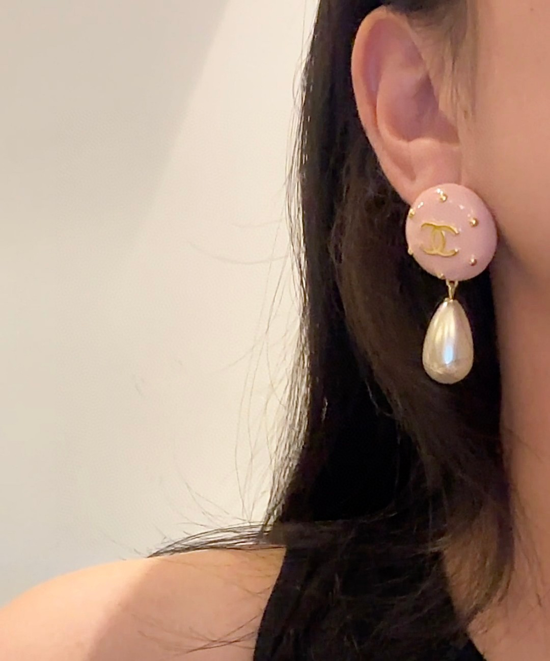Chanel Pink Double C Pearl Earrings