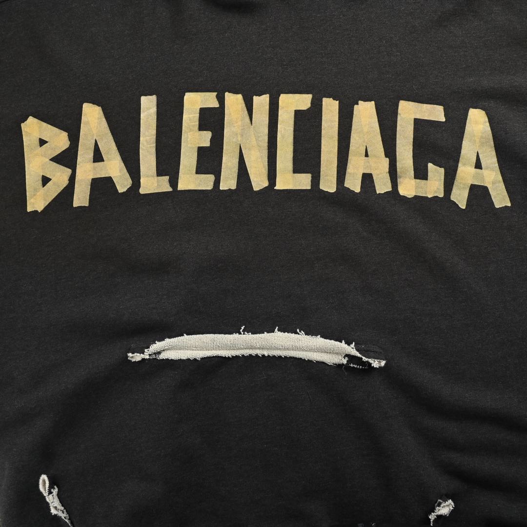 Balenciaga 24Fw distressed masking tape hooded sweatshirt