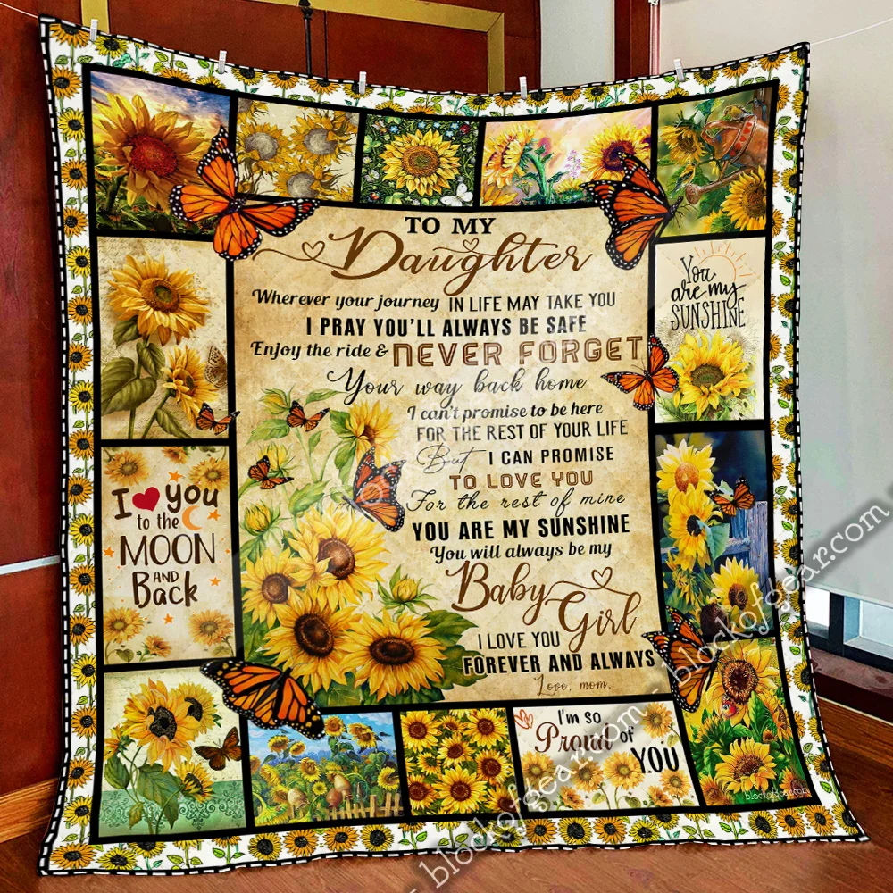 To My Daughter, Love Mom. Sunflower Butterfly Quilt Blank