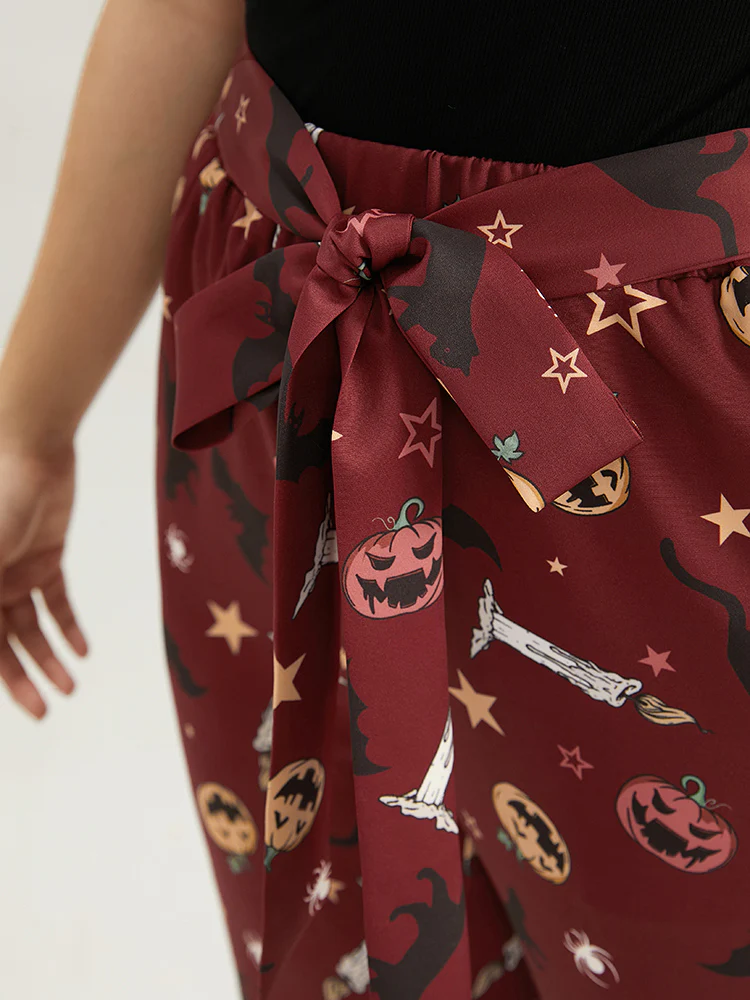 Halloween Graphic Belted Flare Leg Pants