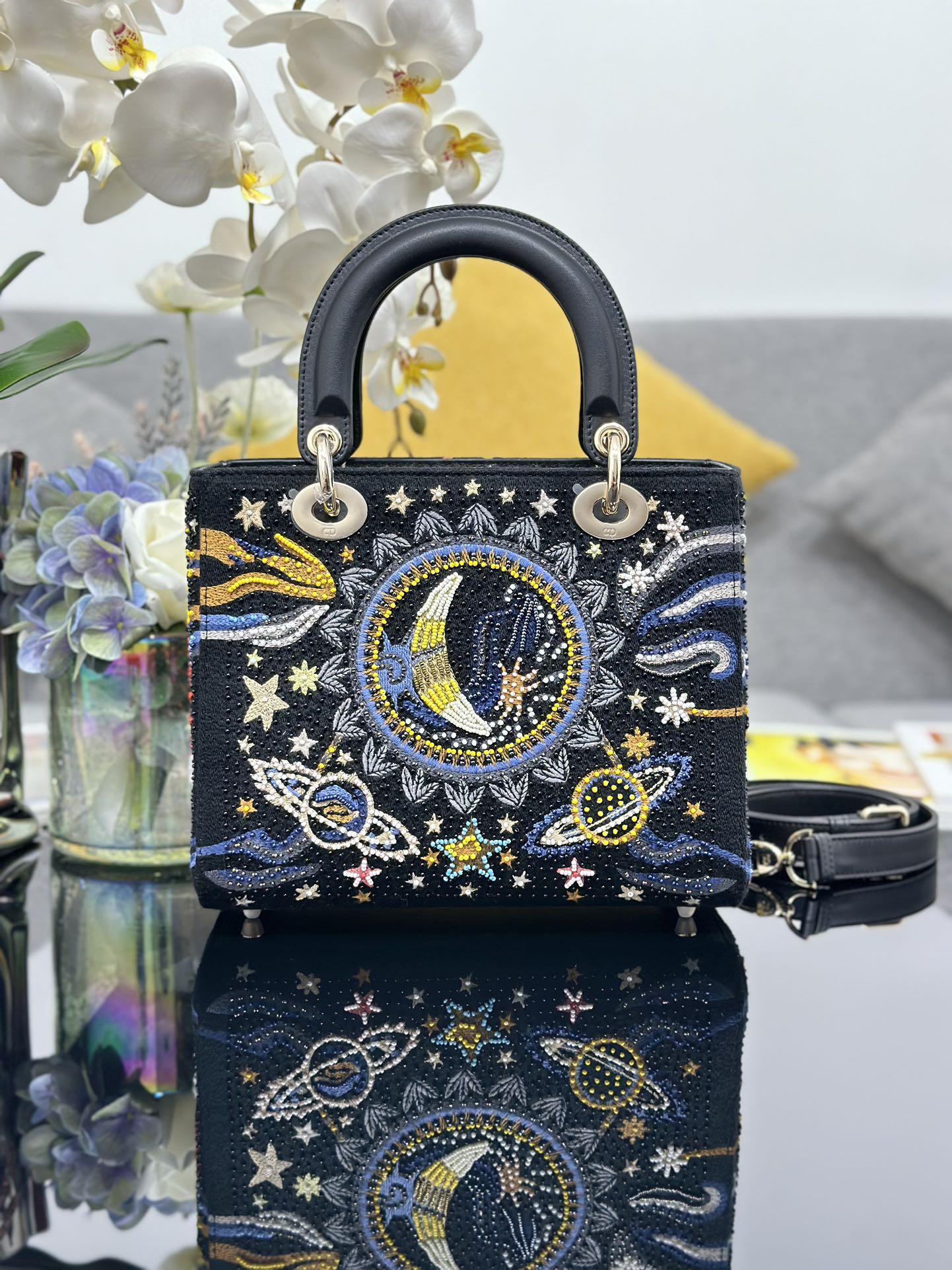 Dior Lady Dior five-grid embroidered star and moon beads Lady Dior bag M0565