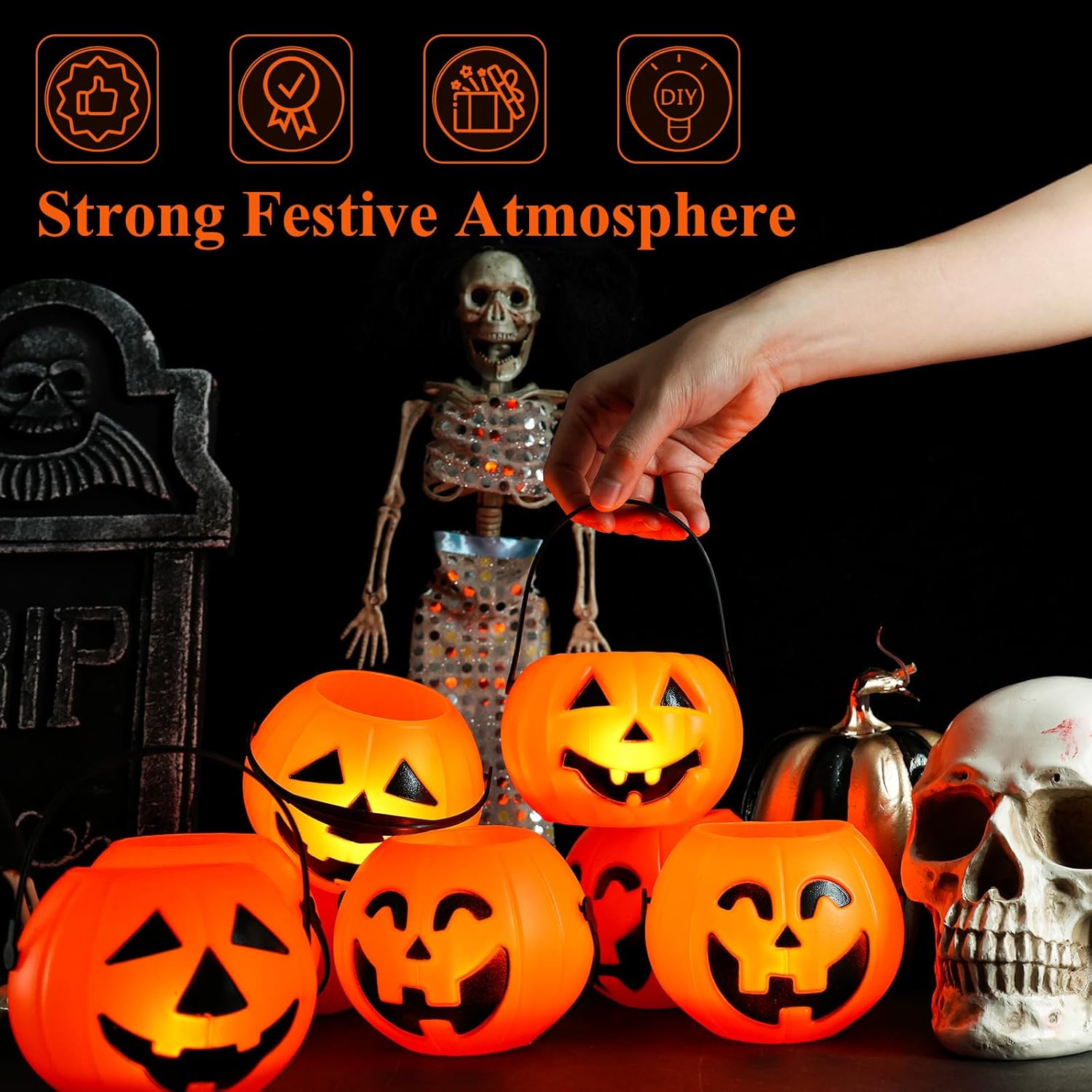 🎃Early Halloween Sale-Halloween Pumpkin Buckets With Flameless Candle Light