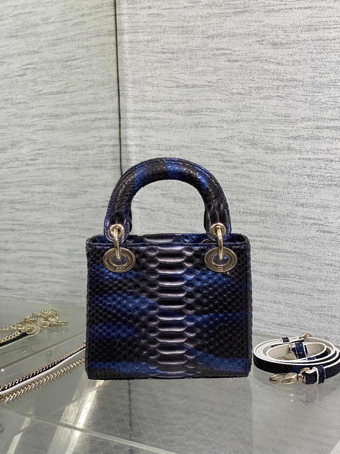 Dior Lady three-grid rare snakeskin Princess Diana bag