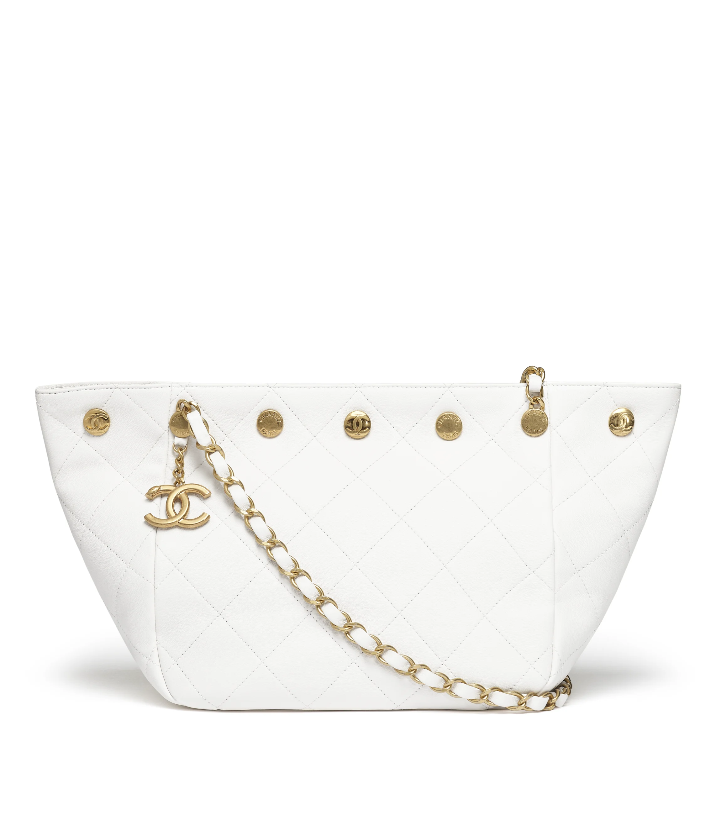 Chanel Small Shopping Bag Shiny Lambskin & Gold-Tone Metal White AS5418-B19775-10601