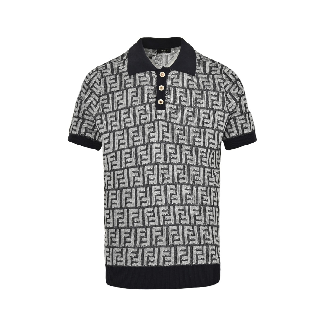 Fendi 24ss full print FF jacquard knitted Polo short sleeve