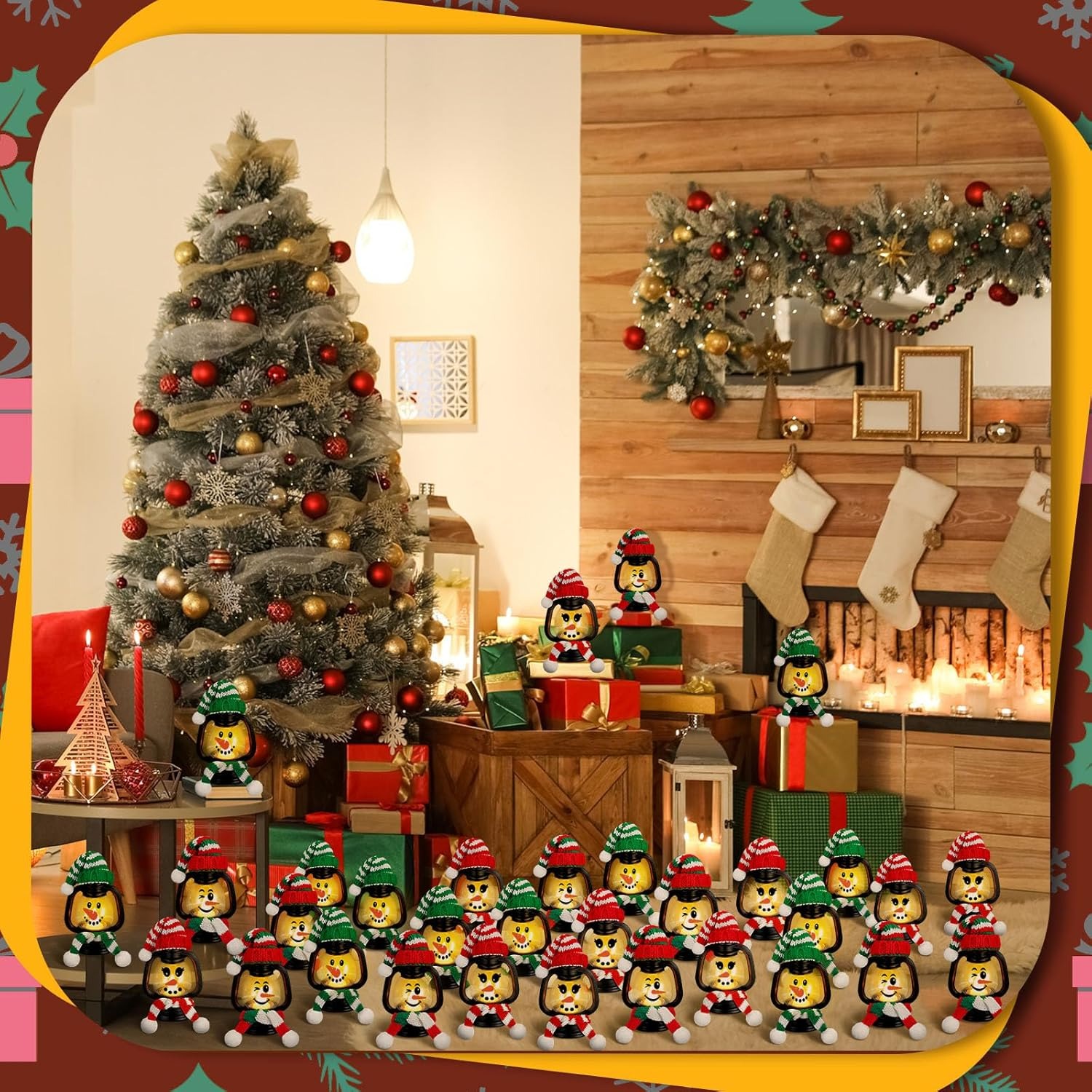 🎄Early Christmas Sale⛄6PCS  Mini Snowman Lantern with Hats and Scarves