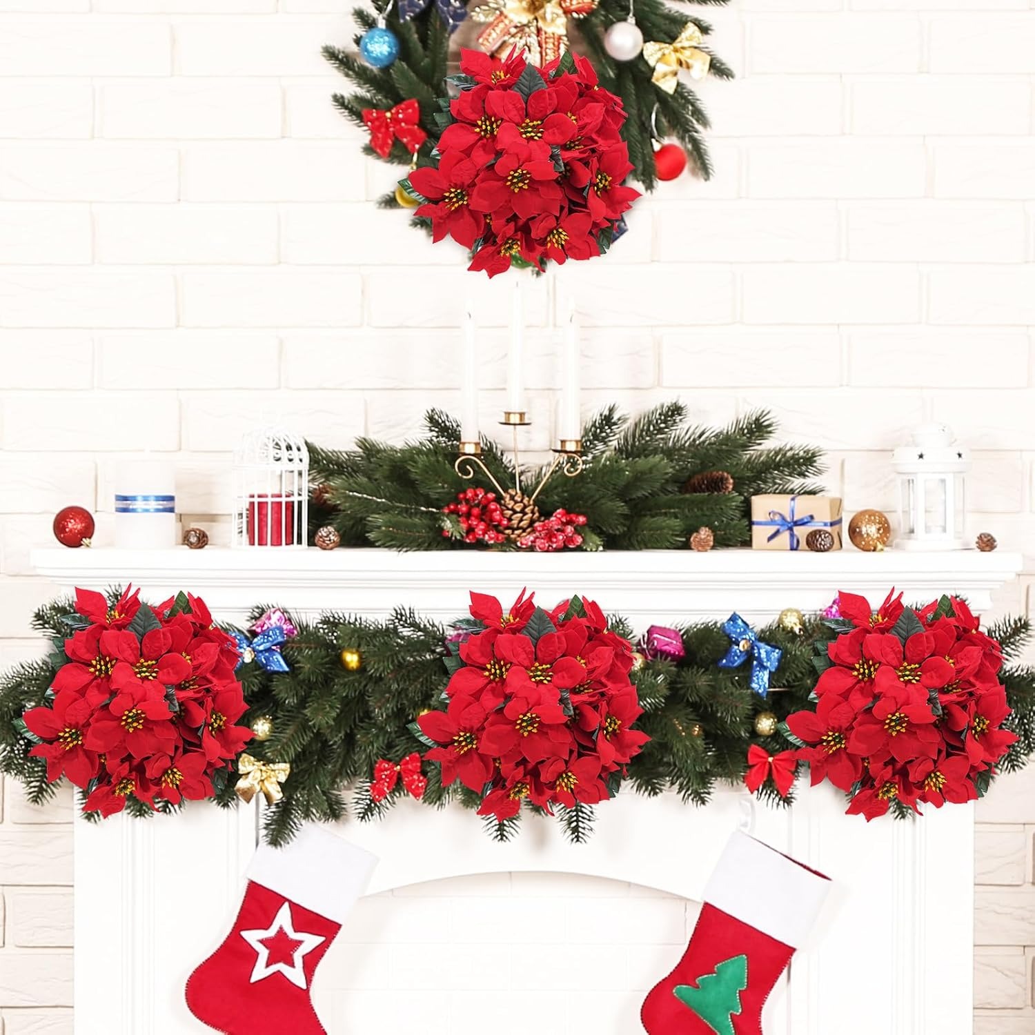 🎄Early Christmas Sale🔥4 Pack Poinsettias Artificial Christmas Flowers