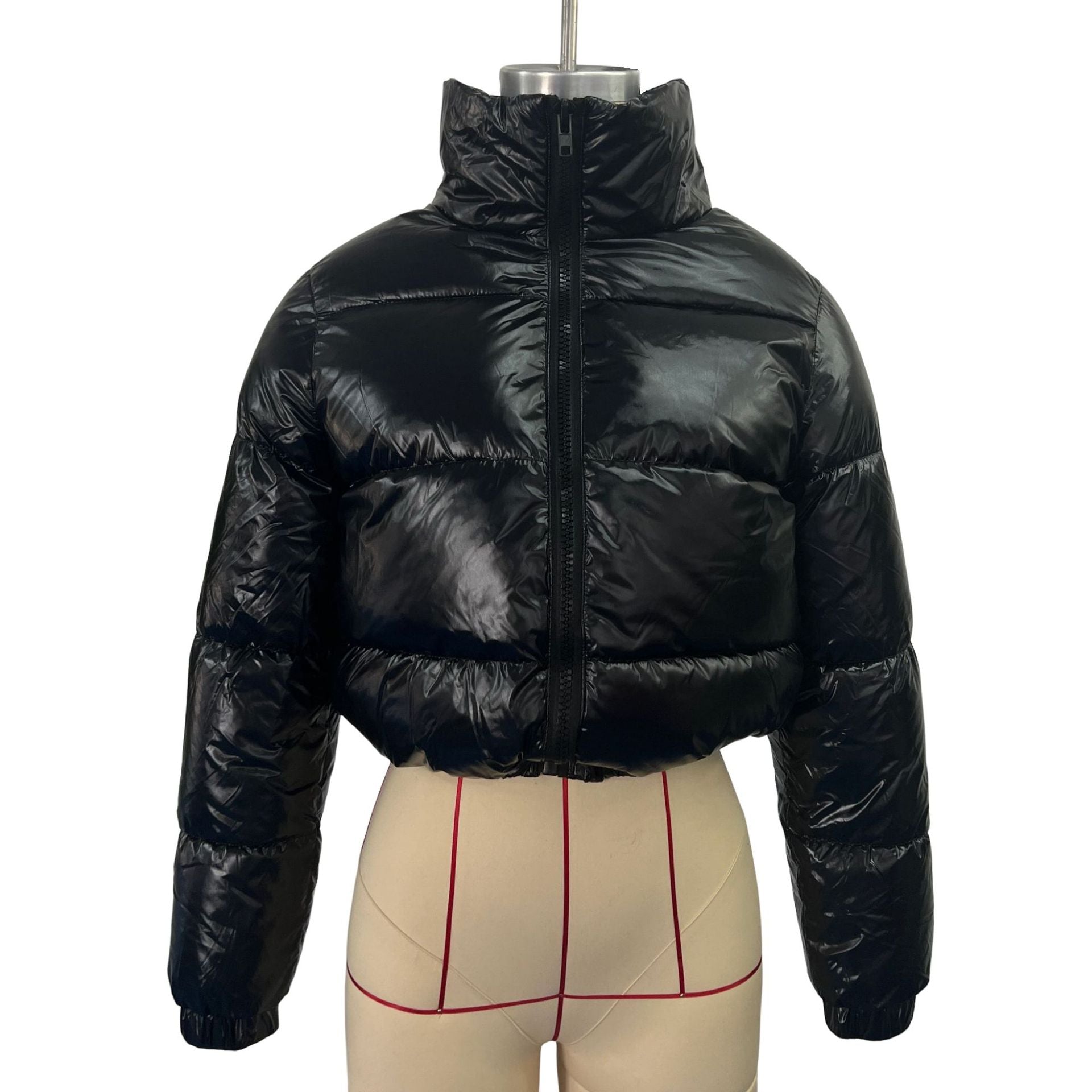 Women Clothing Autumn Winter Turtleneck Cotton Padded Jacket Women Long Sleeved Cropped Jacket Women Outer Wear Thick Short Cotton Coat