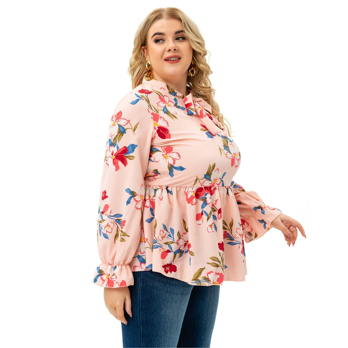 Plus Size Women Clothing Spring Autumn Full Figured Girl Long Sleeve Printed Top