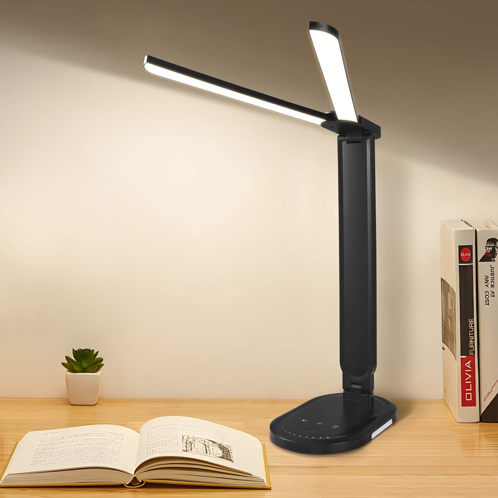 2pcs Adjustable & Foldable LED Desk Lamps with Dual Arms, Touch Control, Eye-Care Technology, USB-Powered, White/Black - Ideal for Home Office, Study, Crafting, Study Desk Lamp | Sleek Design | Versatile Positioning