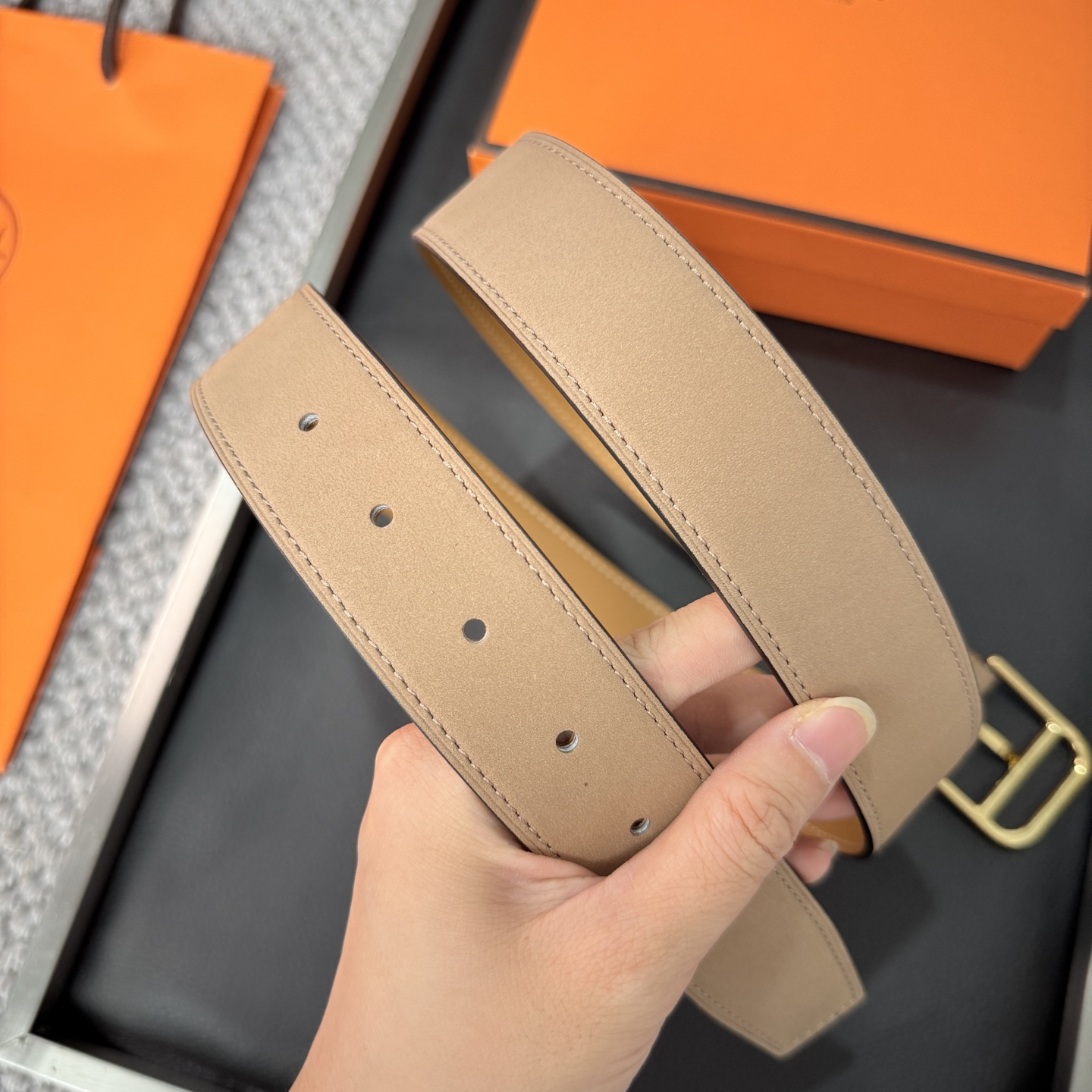Hermès BoxTogo calfskin double-sided belt 3.2CM wide