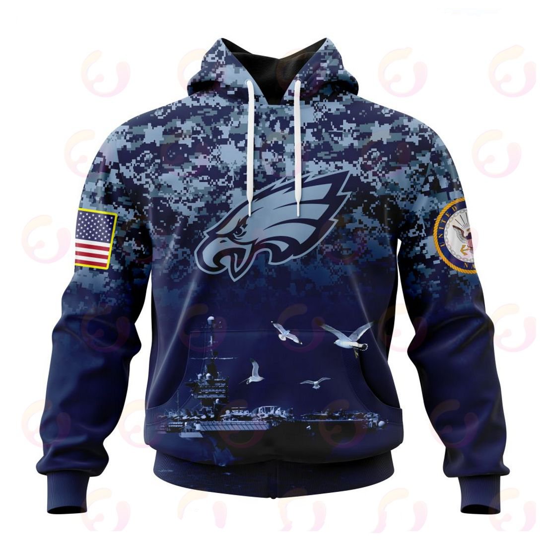 PHILADELPHIA EAGLES 3D HOODIE HONOR US NAVY VETERANS