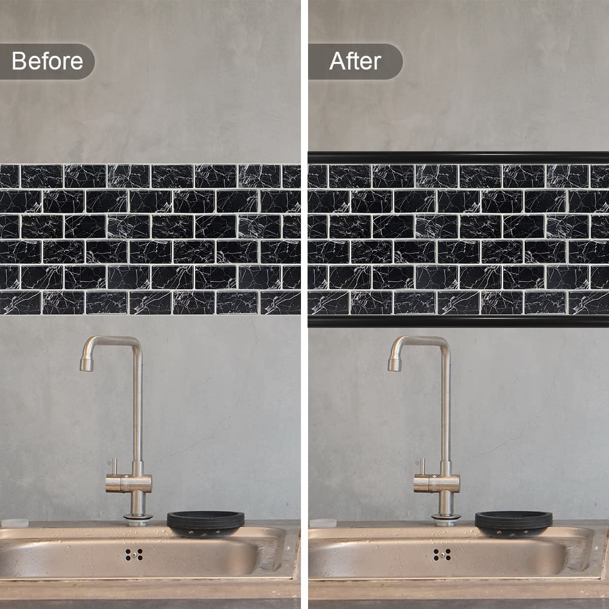 10 Feet Black Peel and Stick Tile Edge Trim Roll Pack
