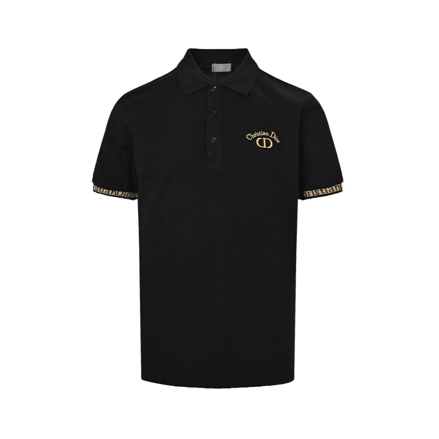 Dior 25ss CD gold thread embroidered lettering Polo short sleeve