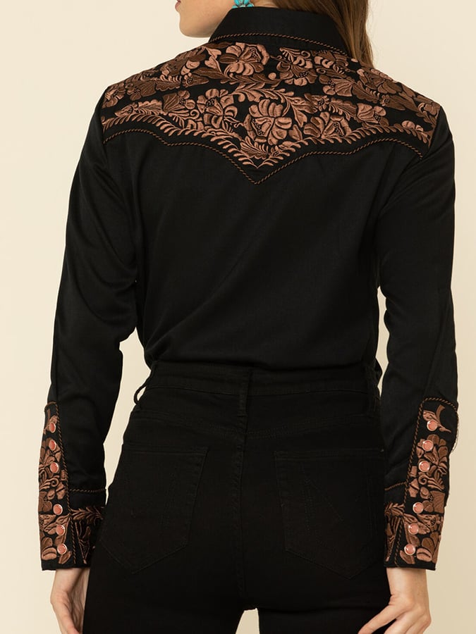 Women's Vintage Western Art Print Casual Shirt