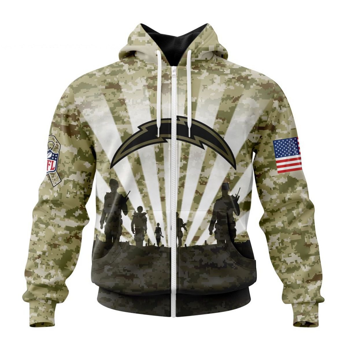 LOS ANGELES CHARGERS 3D HOODIE HONOR VETERANS